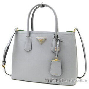 PRADA Double Bag Saffiano Leather Triangle Logo Shopping Tote CUIR GRANITO ACQU